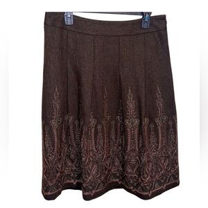Ann Taylor LOFT- Brown Tweed Embroidered Hemline Women’s Lined Skirt, Size 10